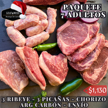 Cargar imagen en el visor de la galería, promo 7 Adultos: Ribeyes, Picañas, Chorizos, Carbón y Envío.
