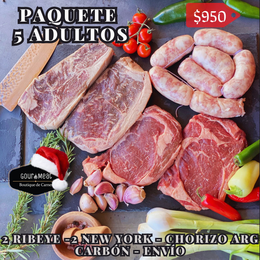 Promo 5 Adultos, Ribeyes, New Yorks, Chorizos, Carbon y Envio